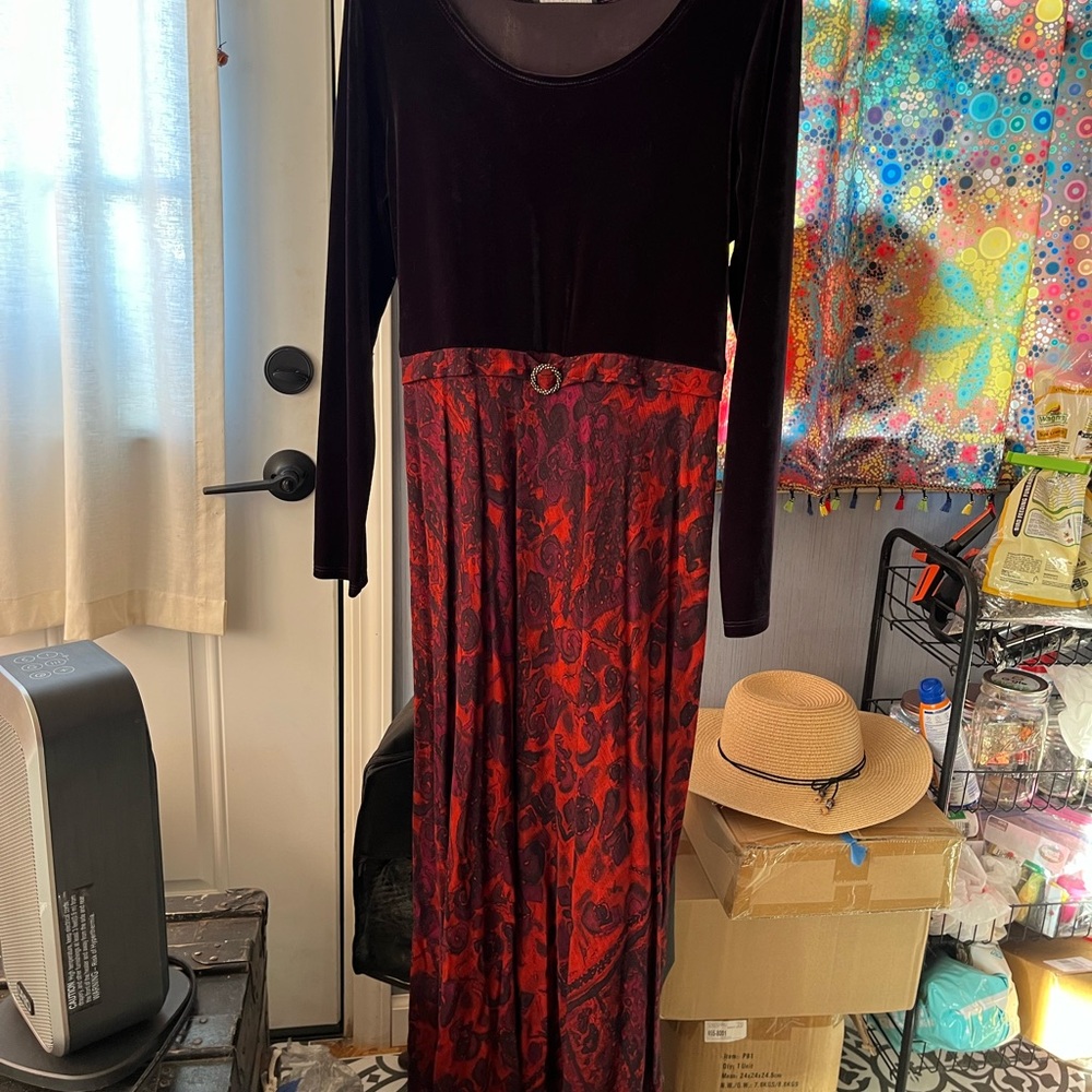 Carole Little Black Velvet & Red Floral Dress